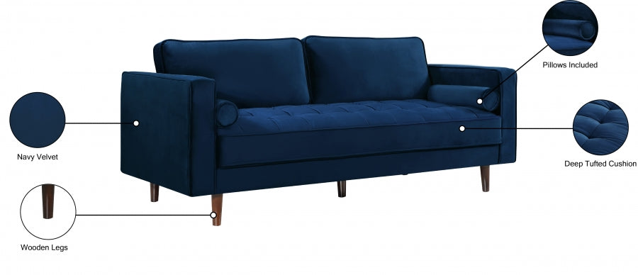 Emily Blue Velvet Sofa - 625Navy-S - Vega Furniture