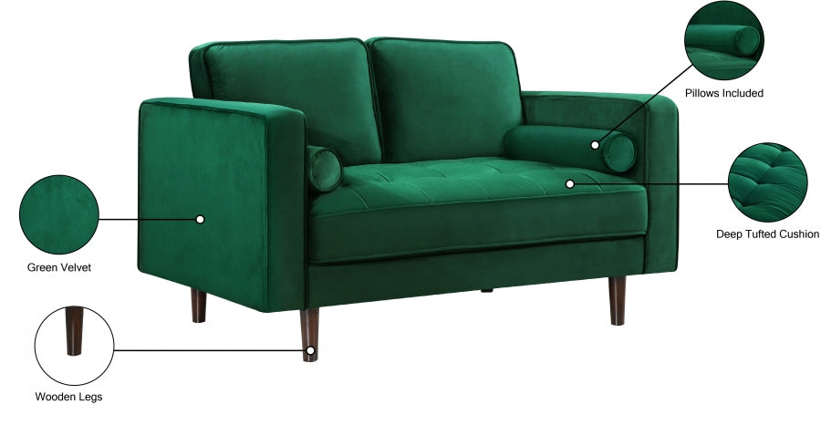 Emily Green Velvet Loveseat - 625Green-L - Vega Furniture