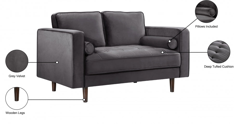 Emily Grey Velvet Loveseat - 625Grey-L - Vega Furniture