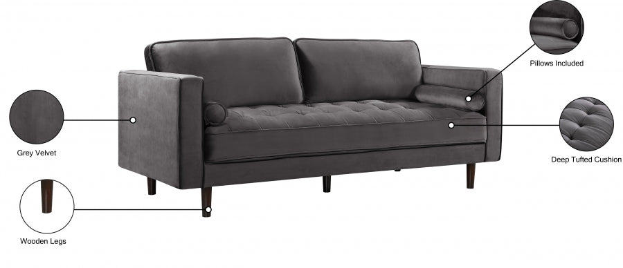 Emily Grey Velvet Sofa - 625Grey-S - Vega Furniture