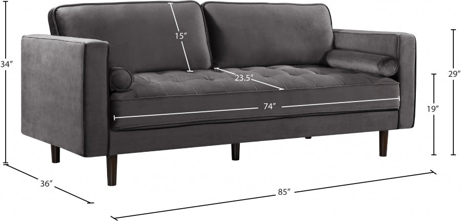 Emily Grey Velvet Sofa - 625Grey-S - Vega Furniture