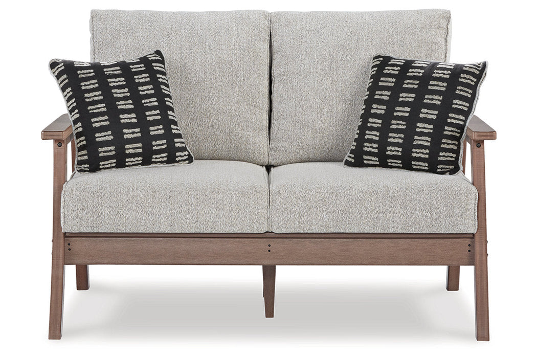 Emmeline Brown/Beige Outdoor Loveseat with Cushion - P420-835 - Vega Furniture