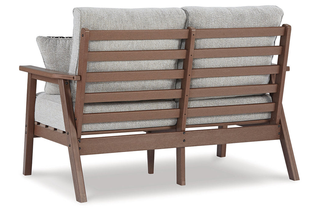 Emmeline Brown/Beige Outdoor Loveseat with Cushion - P420-835 - Vega Furniture