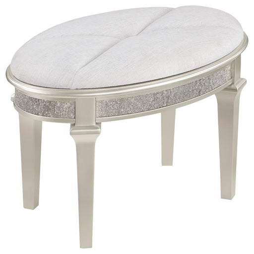 Evangeline Oval Vanity Stool with Faux Diamond Trim Silver and Ivory - 223399 - Vega Furniture