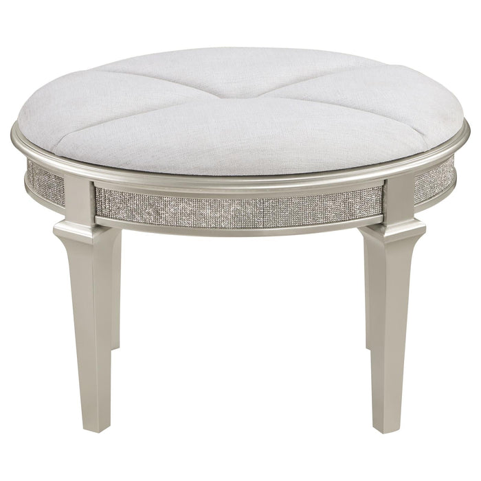 Evangeline Oval Vanity Stool with Faux Diamond Trim Silver and Ivory - 223399 - Vega Furniture