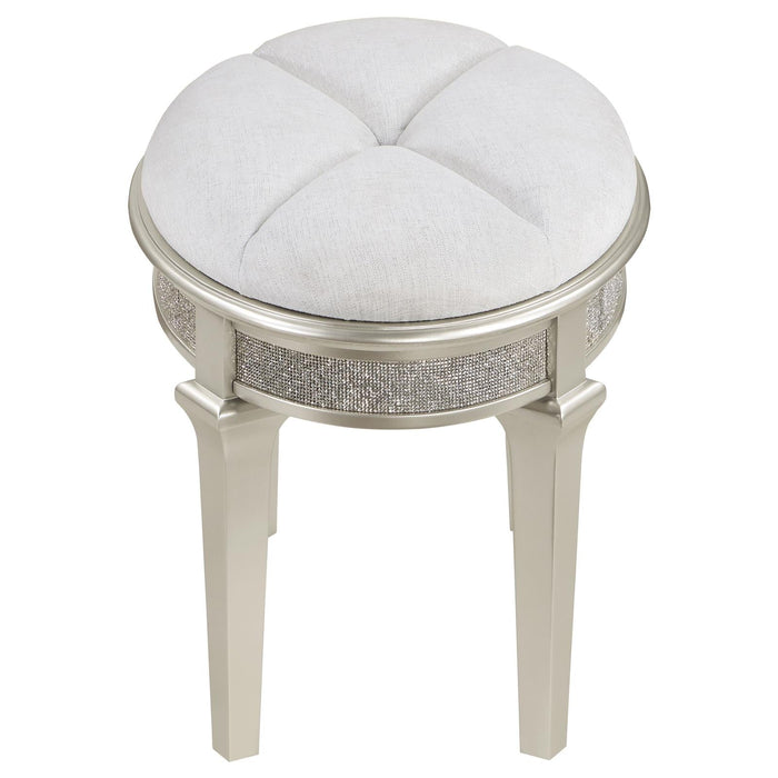 Evangeline Oval Vanity Stool with Faux Diamond Trim Silver and Ivory - 223399 - Vega Furniture