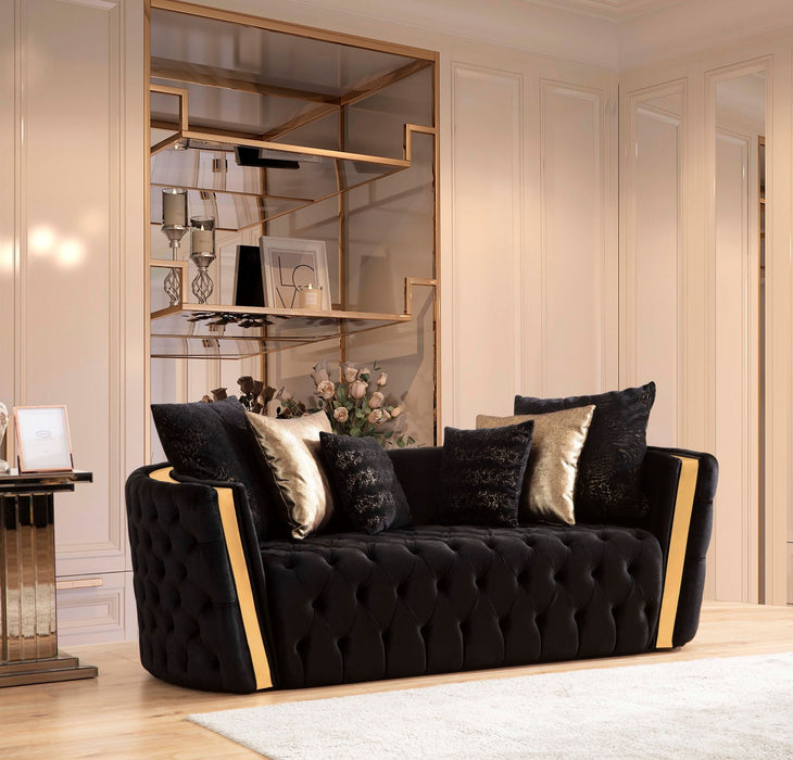 Fanci Black Velvet Living Room Set - FANCIBLACK-SL - Vega Furniture