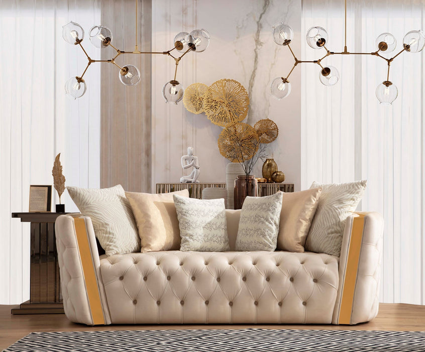 Fanci Ivory Velvet Living Room Set - FANCIIVORY-SL - Vega Furniture