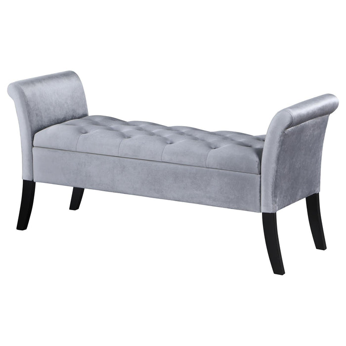 Farrah Upholstered Rolled Arms Storage Bench Silver and Black - 910239 - Vega Furniture