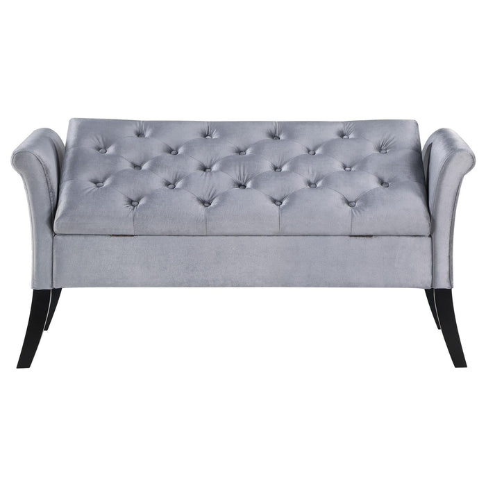 Farrah Upholstered Rolled Arms Storage Bench Silver and Black - 910239 - Vega Furniture