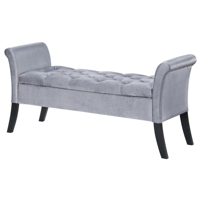 Farrah Upholstered Rolled Arms Storage Bench Silver and Black - 910239 - Vega Furniture
