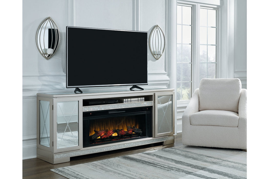 Flamory Silver 72" TV Stand with Electric Fireplace - SET | W100-12 | W910-68 - Vega Furniture