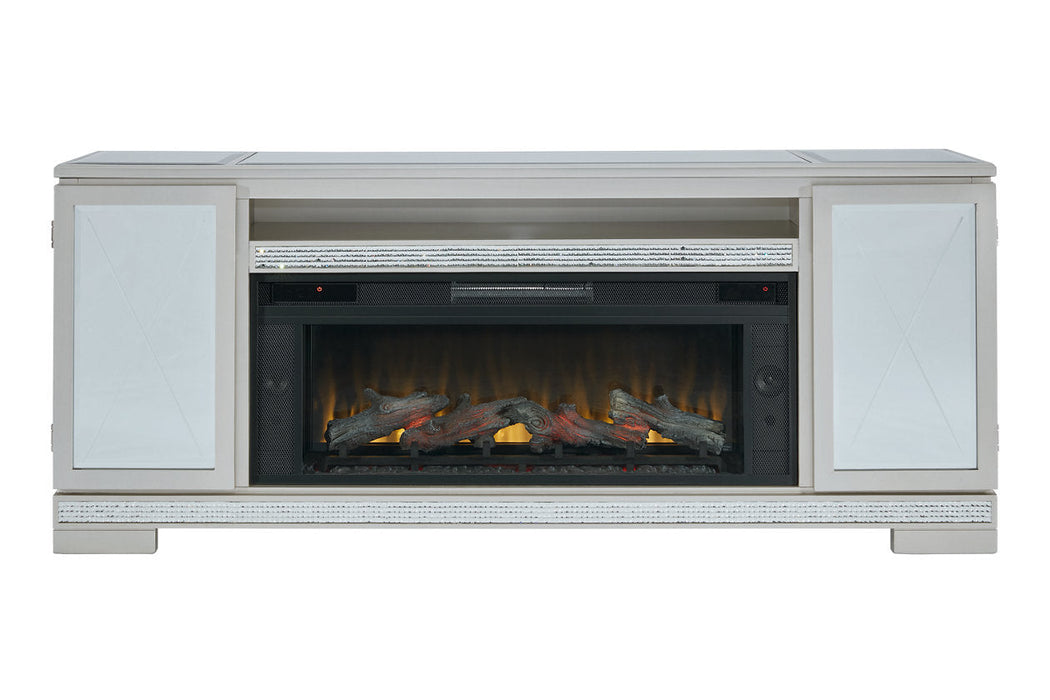 Flamory Silver 72" TV Stand with Electric Fireplace - SET | W100-12 | W910-68 - Vega Furniture