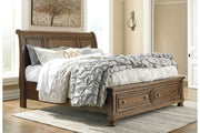 Flynnter Medium Brown King Sleigh Bed with 2 Storage Drawers - SET | B719-76 | B719-78 | B719-99 - Vega Furniture