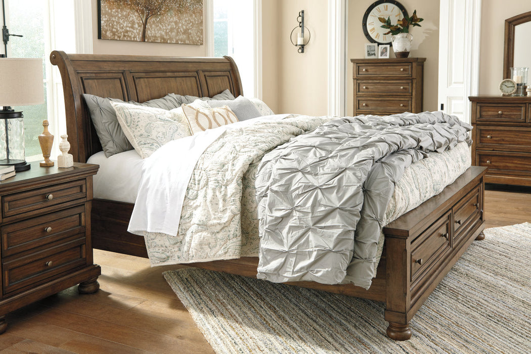 Flynnter Medium Brown King Sleigh Bed with 2 Storage Drawers - SET | B719-76 | B719-78 | B719-99 - Vega Furniture