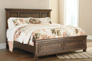 Flynnter Medium Brown Queen Panel Bed with 2 Storage Drawers - SET | B719-57 | B719-74 | B719-98 - Vega Furniture