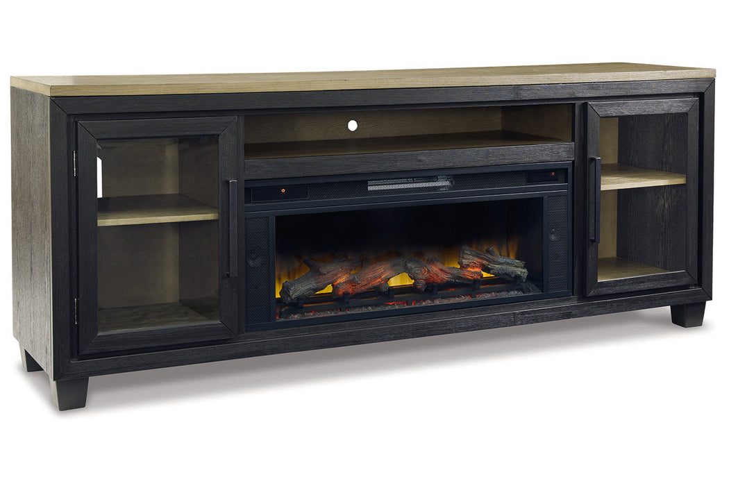 Foyland Black/Brown 83" TV Stand with Electric Fireplace - SET | W100-12 | W989-68 - Vega Furniture