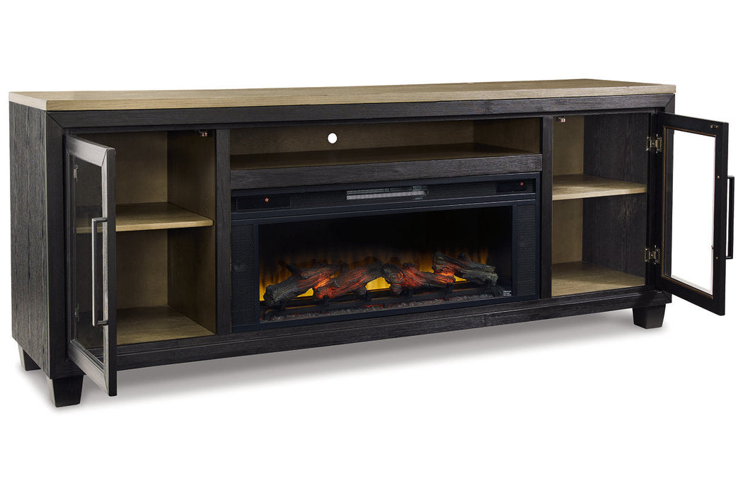 Foyland Black/Brown 83" TV Stand with Electric Fireplace - SET | W100-12 | W989-68 - Vega Furniture