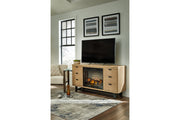 Freslowe Light Brown/Black TV Stand with Electric Fireplace - SET | W100-121 | W761-68 - Vega Furniture