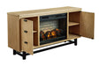 Freslowe Light Brown/Black TV Stand with Electric Fireplace - SET | W100-121 | W761-68 - Vega Furniture