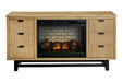Freslowe Light Brown/Black TV Stand with Electric Fireplace - SET | W100-121 | W761-68 - Vega Furniture