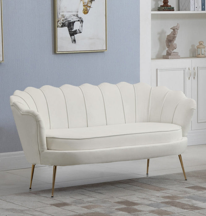 Gardenia Cream Velvet Loveseat - 684Cream-L - Vega Furniture