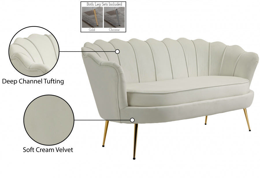 Gardenia Cream Velvet Loveseat - 684Cream-L - Vega Furniture