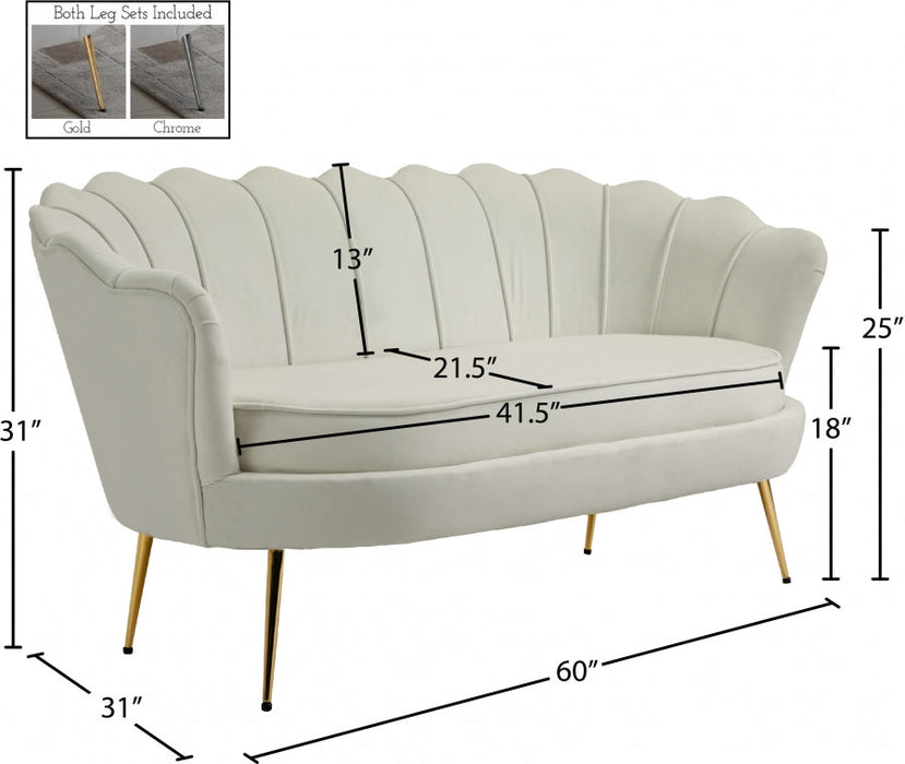 Gardenia Cream Velvet Loveseat - 684Cream-L - Vega Furniture