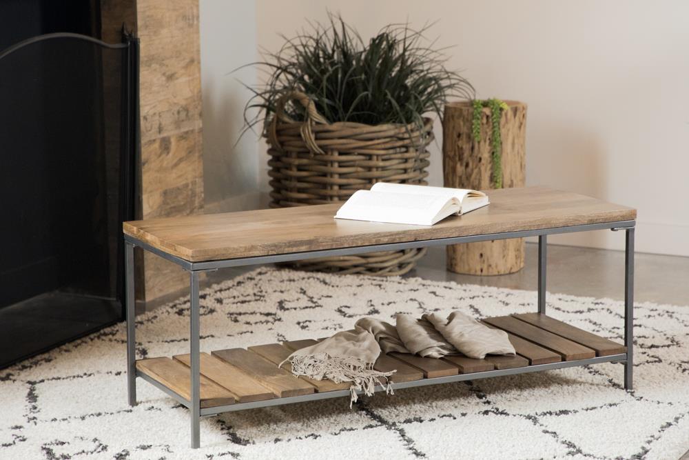 Gerbera Natural/Gunmetal Accent Bench with Slat Shelf - 914127 - Vega Furniture