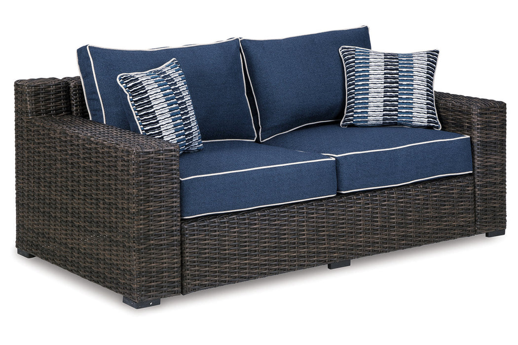 Grasson Lane Brown/Blue Loveseat with Cushion - P783-835 - Vega Furniture