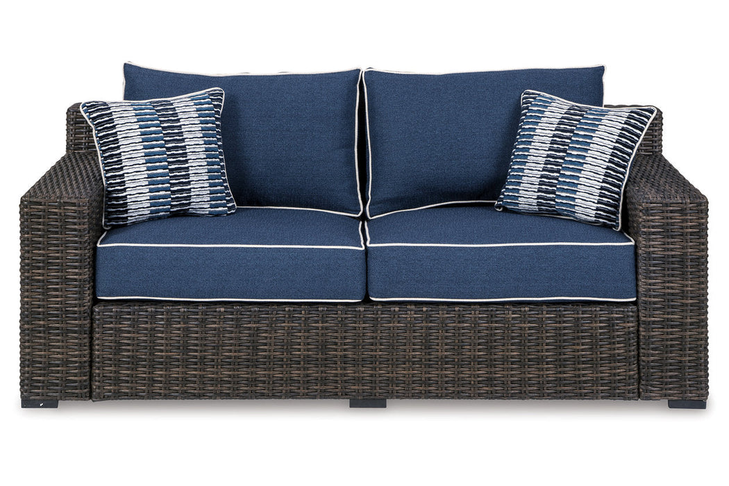 Grasson Lane Brown/Blue Loveseat with Cushion - P783-835 - Vega Furniture