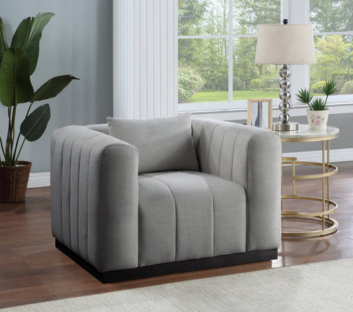 Grey Lucia Linen Textured Fabric Living Room Chair - 655Grey-C - Vega Furniture