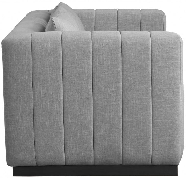 Grey Lucia Linen Textured Fabric Loveseat - 655Grey-L - Vega Furniture