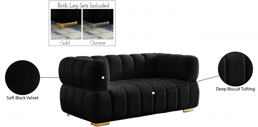 Gwen Black Velvet Loveseat - 670Black-L - Vega Furniture