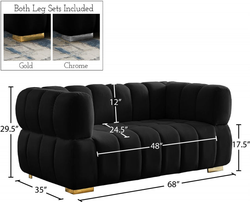 Gwen Black Velvet Loveseat - 670Black-L - Vega Furniture