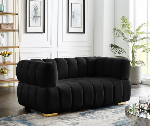 Gwen Black Velvet Loveseat - 670Black-L - Vega Furniture