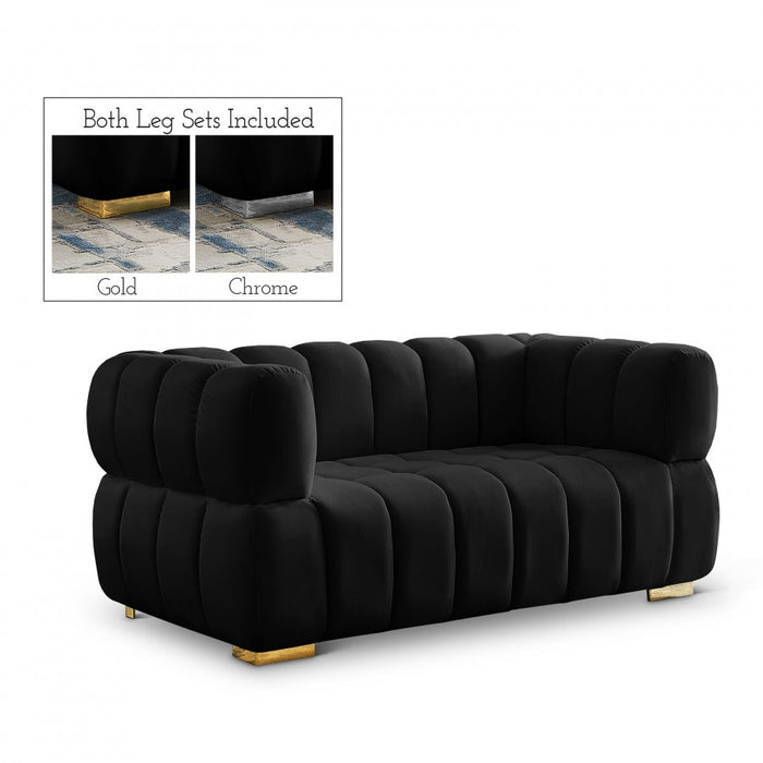 Gwen Black Velvet Loveseat - 670Black-L - Vega Furniture