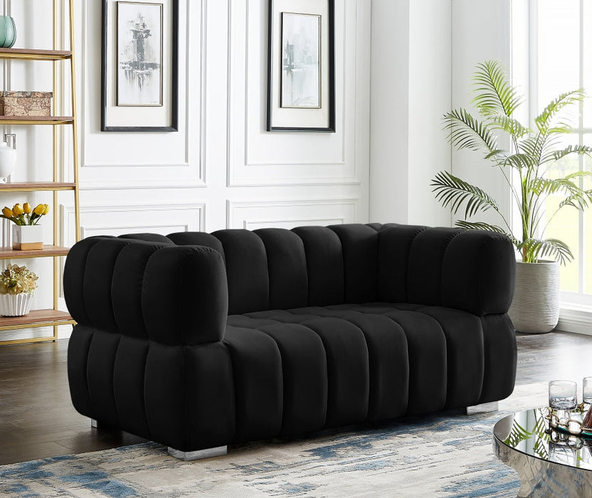 Gwen Black Velvet Loveseat - 670Black-L - Vega Furniture