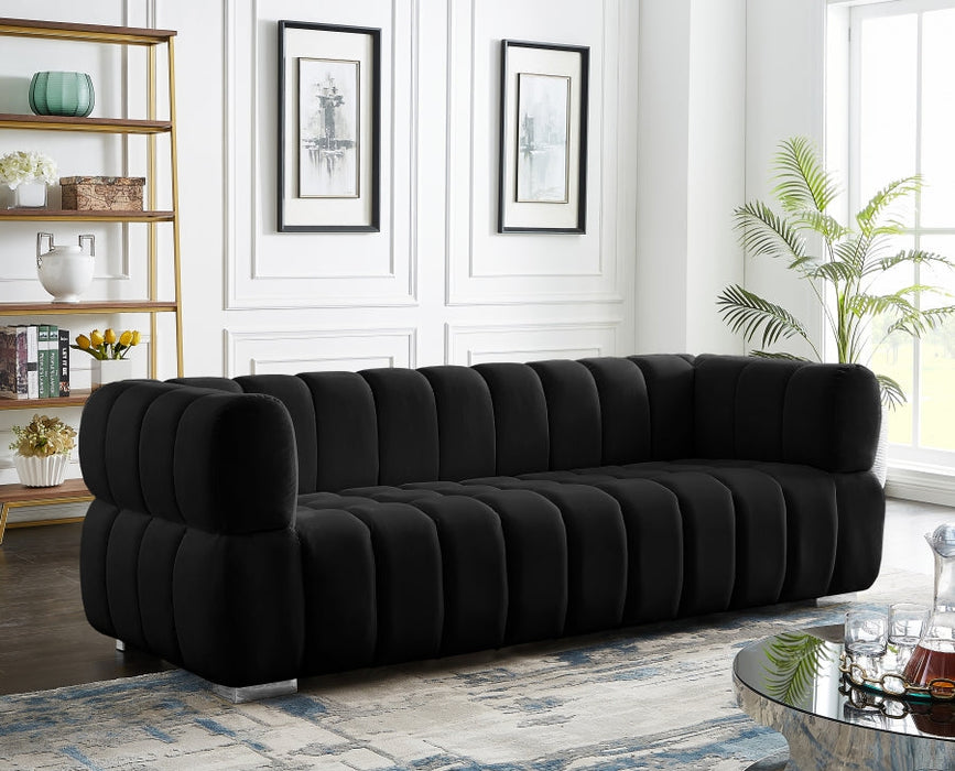 Gwen Black Velvet Sofa - 670Black-S - Vega Furniture