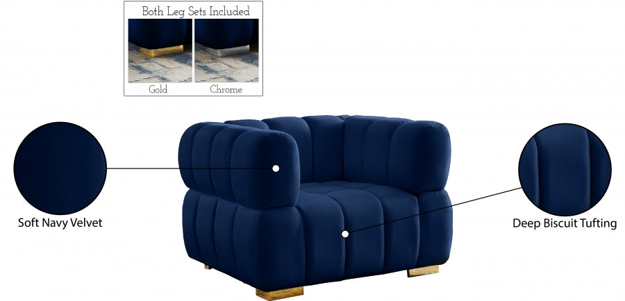 Gwen Blue Velvet Chair - 670Navy-C - Vega Furniture