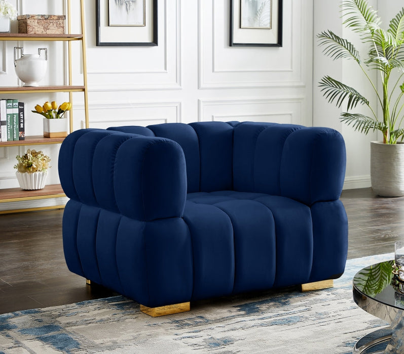 Gwen Blue Velvet Chair - 670Navy-C - Vega Furniture