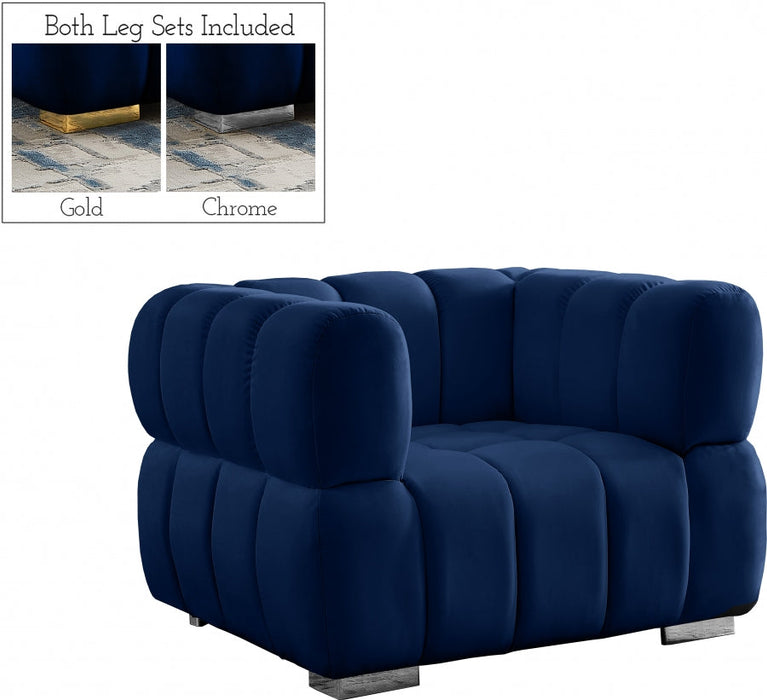 Gwen Blue Velvet Chair - 670Navy-C - Vega Furniture