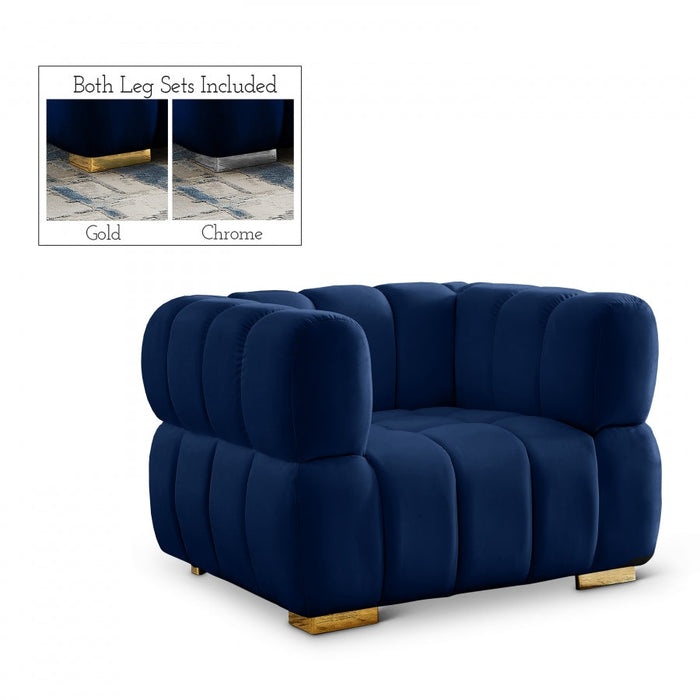 Gwen Blue Velvet Chair - 670Navy-C - Vega Furniture