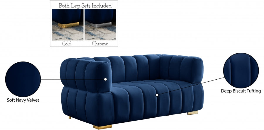 Gwen Blue Velvet Loveseat - 670Navy-L - Vega Furniture