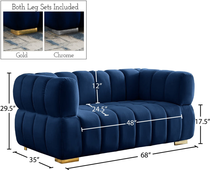 Gwen Blue Velvet Loveseat - 670Navy-L - Vega Furniture