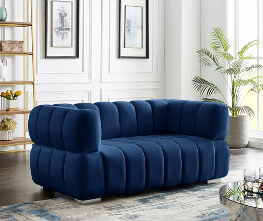 Gwen Blue Velvet Loveseat - 670Navy-L - Vega Furniture