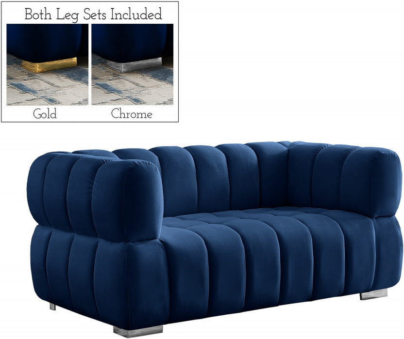 Gwen Blue Velvet Loveseat - 670Navy-L - Vega Furniture