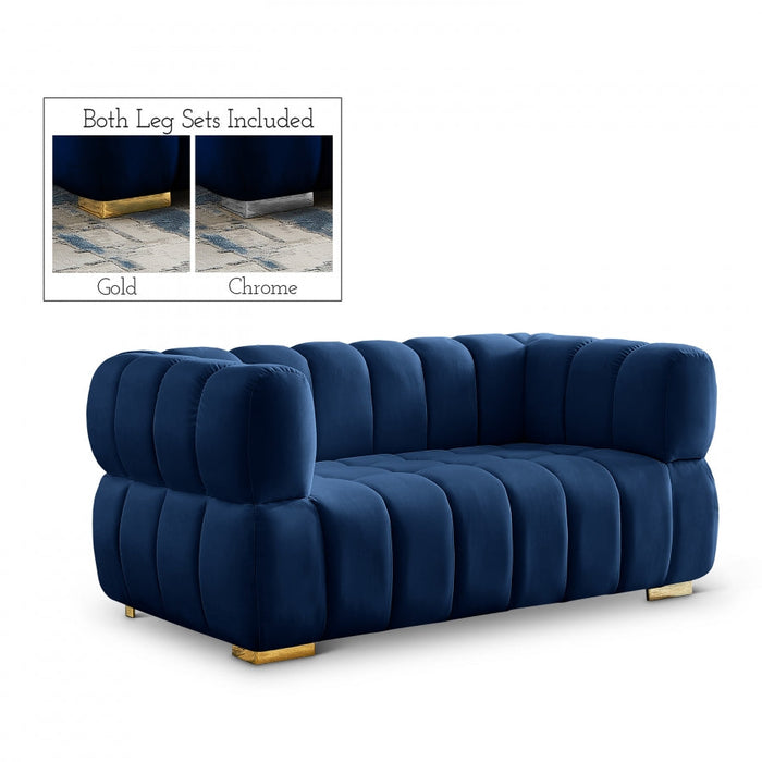 Gwen Blue Velvet Loveseat - 670Navy-L - Vega Furniture