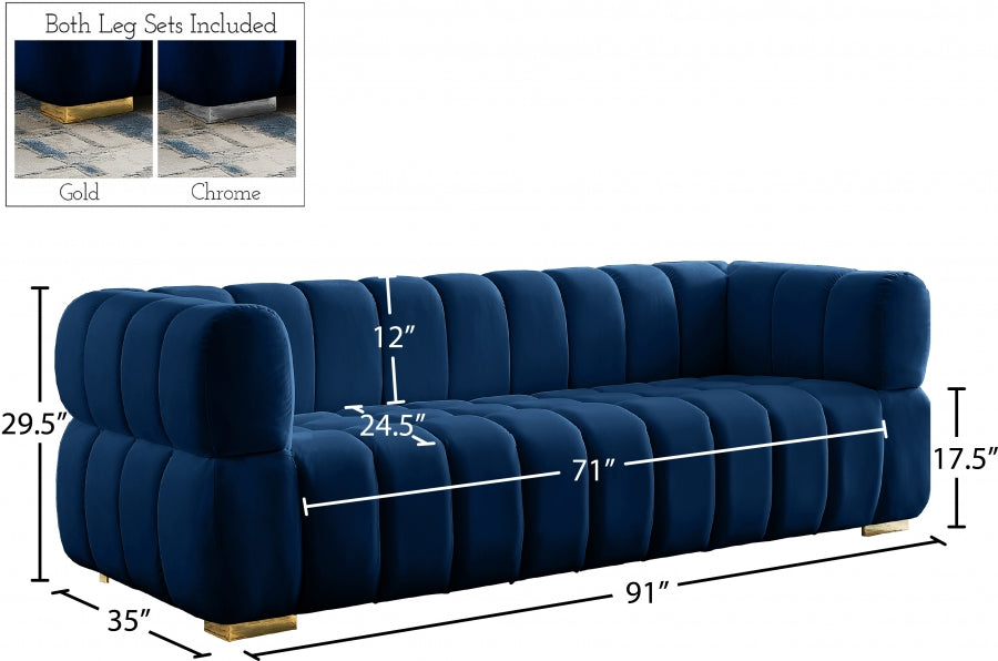 Gwen Blue Velvet Sofa - 670Navy-S - Vega Furniture