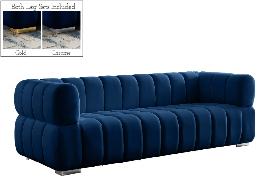 Gwen Blue Velvet Sofa - 670Navy-S - Vega Furniture